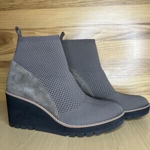 Eileen Fisher Suede and Knit Pull-On Wedge Boots Taupe Color-S011-NWOB- Size 10